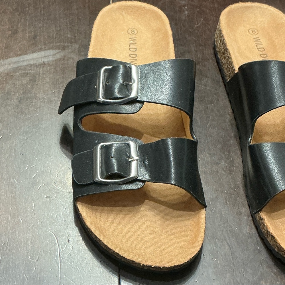 Wild Diva Black Sandals with Silver Buckles - Picture 2 of 4